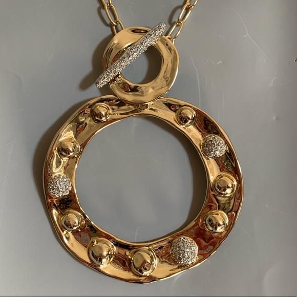Alexis Bittar Large Gold Molten Repoussé & Crystal Dot Pendant Necklace - Picture 15 of 15